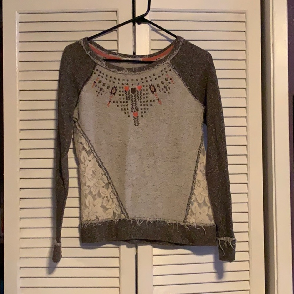 Mixed media lace top with embellishments